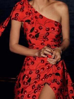 NWOT Maeve by Anthropologie Red Cherry Print One Shoulder Mini Dress - Size 16